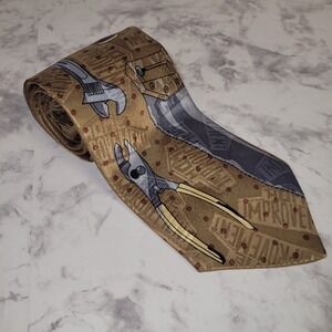 Vintage Home Improvement TV Show Tie‎ Tim's Garage Workshop Tools Tan Brown 90s
